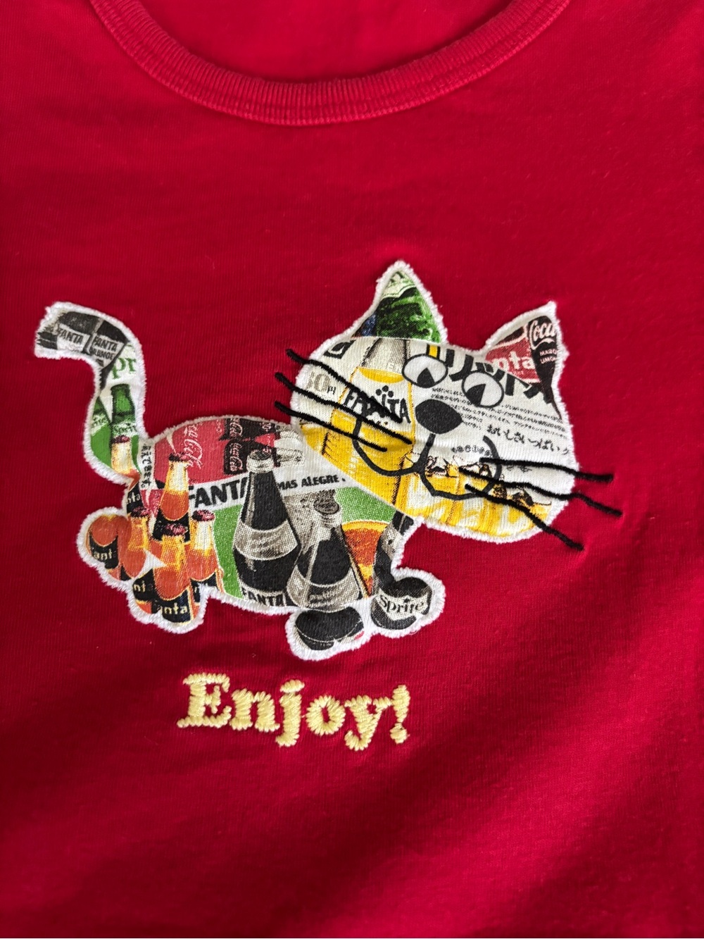 Coca Cola Red Kids Short Sleeve Tee with Colorful Cat Patch